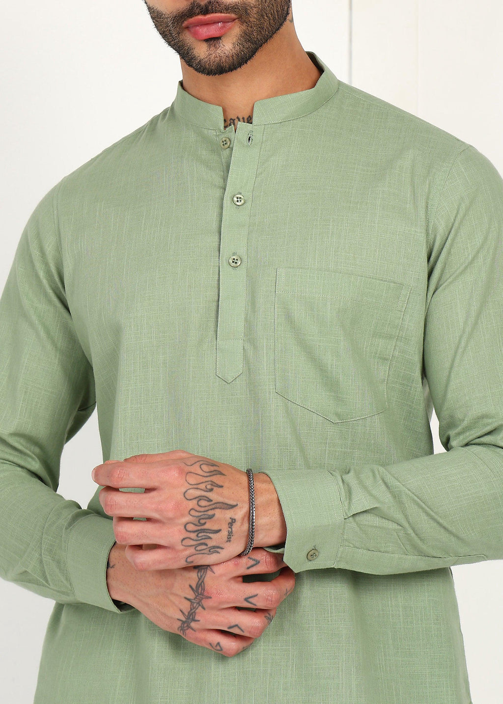 Fabmade Sage Linen Kurta Co-Ord Set | Grocsy