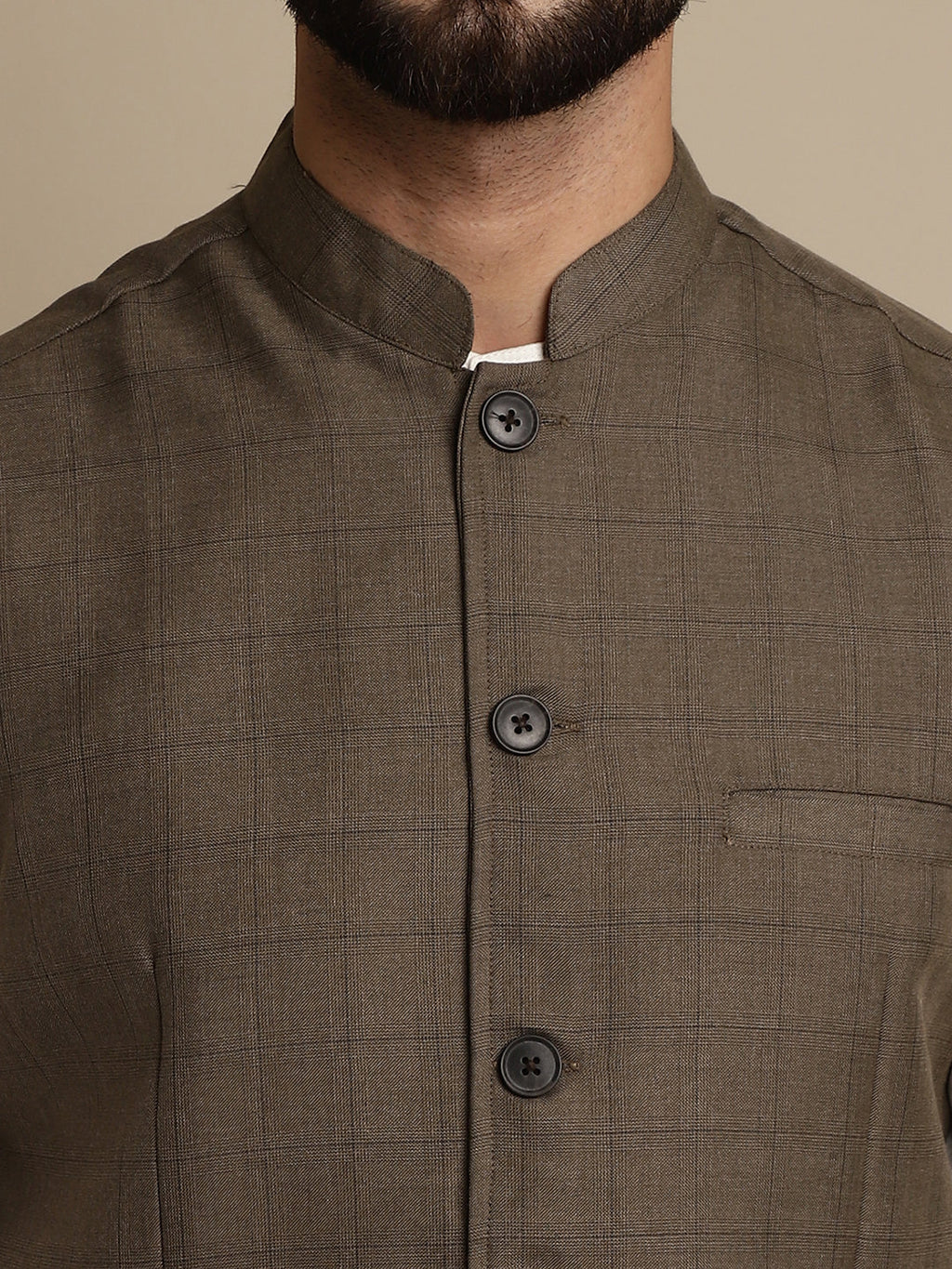 Even Apparels Men's Brown Mandarin Collar Waistcoat | Grocsy