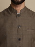 Even Apparels Men's Brown Mandarin Collar Waistcoat | Grocsy