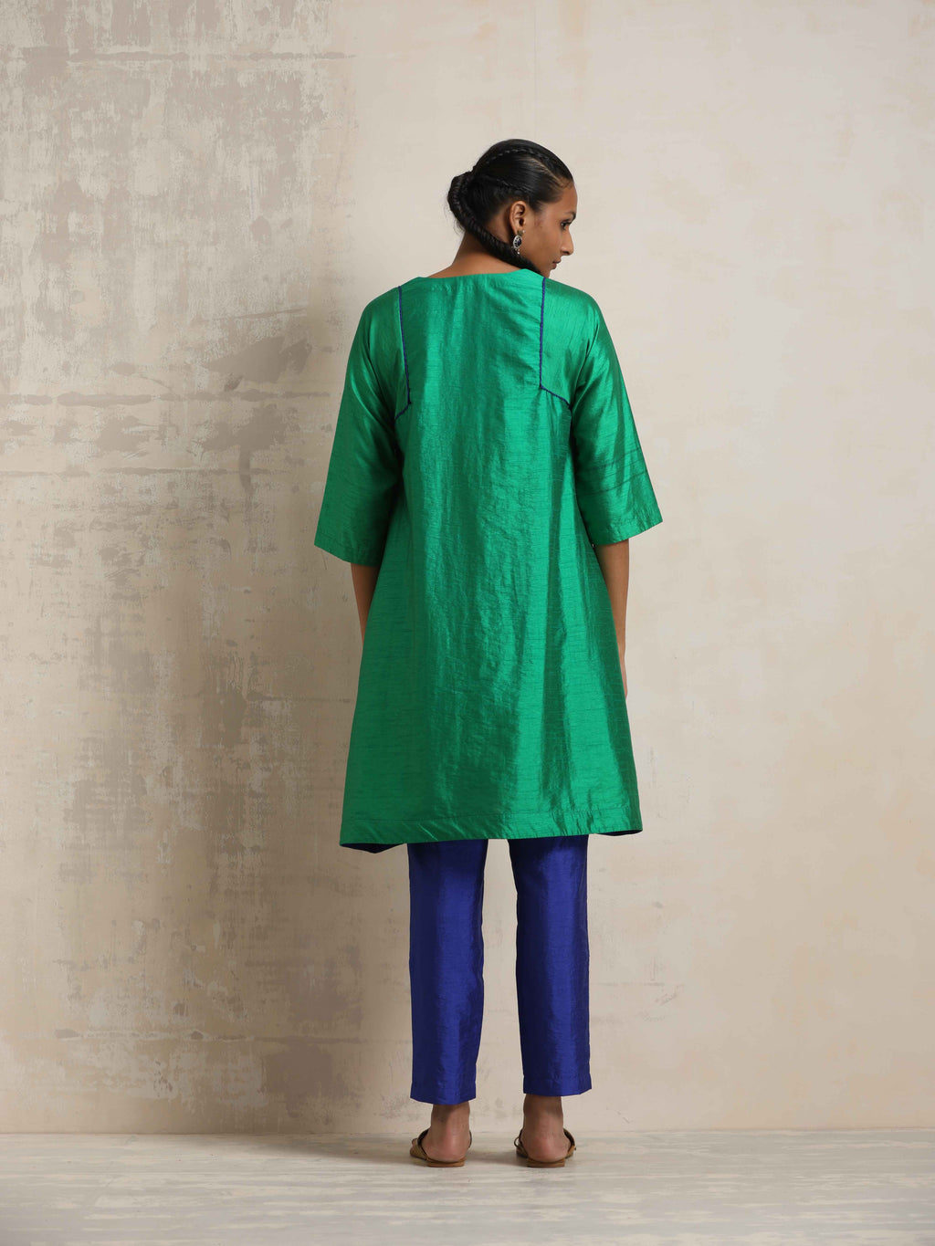 trueBrowns Bright Green Silk Kurta Co-ord Set | Grocsy