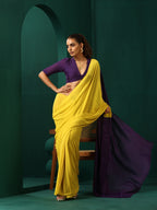 trueBrowns Yellow Purple Muslin Silk Ready to Wear Saree | Grocsy