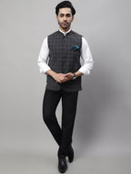 Even Apparels Men's Grey Nehru Jacket With Welt Pockets | Grocsy
