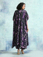 trueBrowns Black Printed Velvet Kaftan Kurta | Grocsy