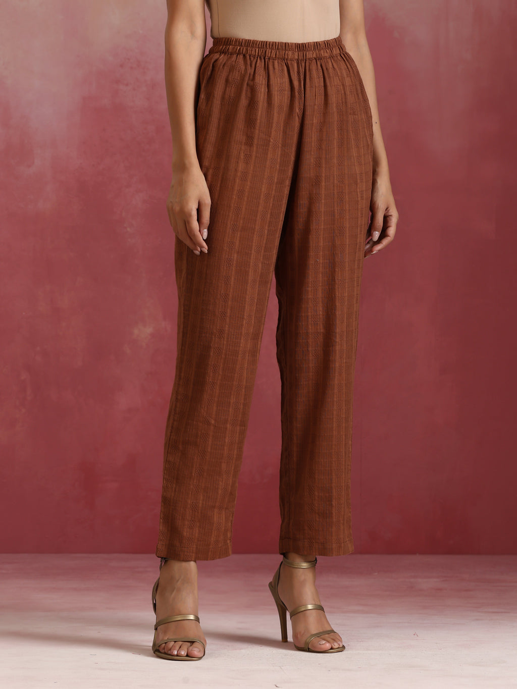 trueBrowns Brown Cotton Dobby Kurta Co-ord set | Grocsy
