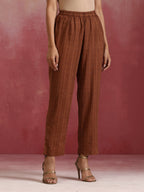 trueBrowns Brown Cotton Dobby Kurta Co-ord set | Grocsy