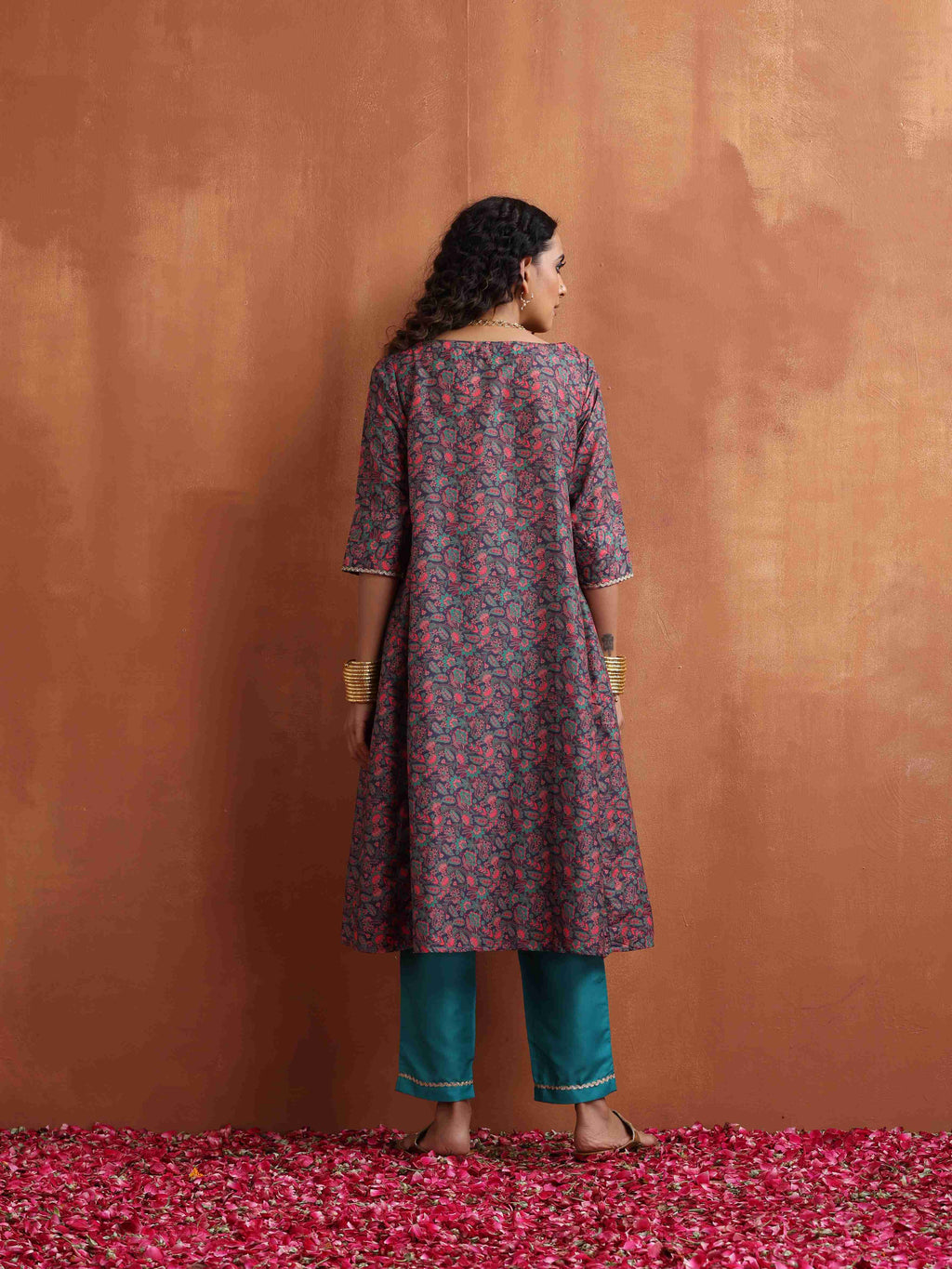 trueBrowns Purple Print A-line Kurta Set | Grocsy