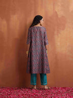 trueBrowns Purple Print A-line Kurta Set | Grocsy