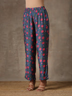 trueBrowns Blue Pink Printed Silk Kurta Pant Set | Grocsy