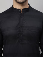 Even Apparels Black Pure Cotton Kurta With Band Collar | Grocsy