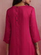 trueBrowns Magenta Highlow Modal Kurta Set | Grocsy