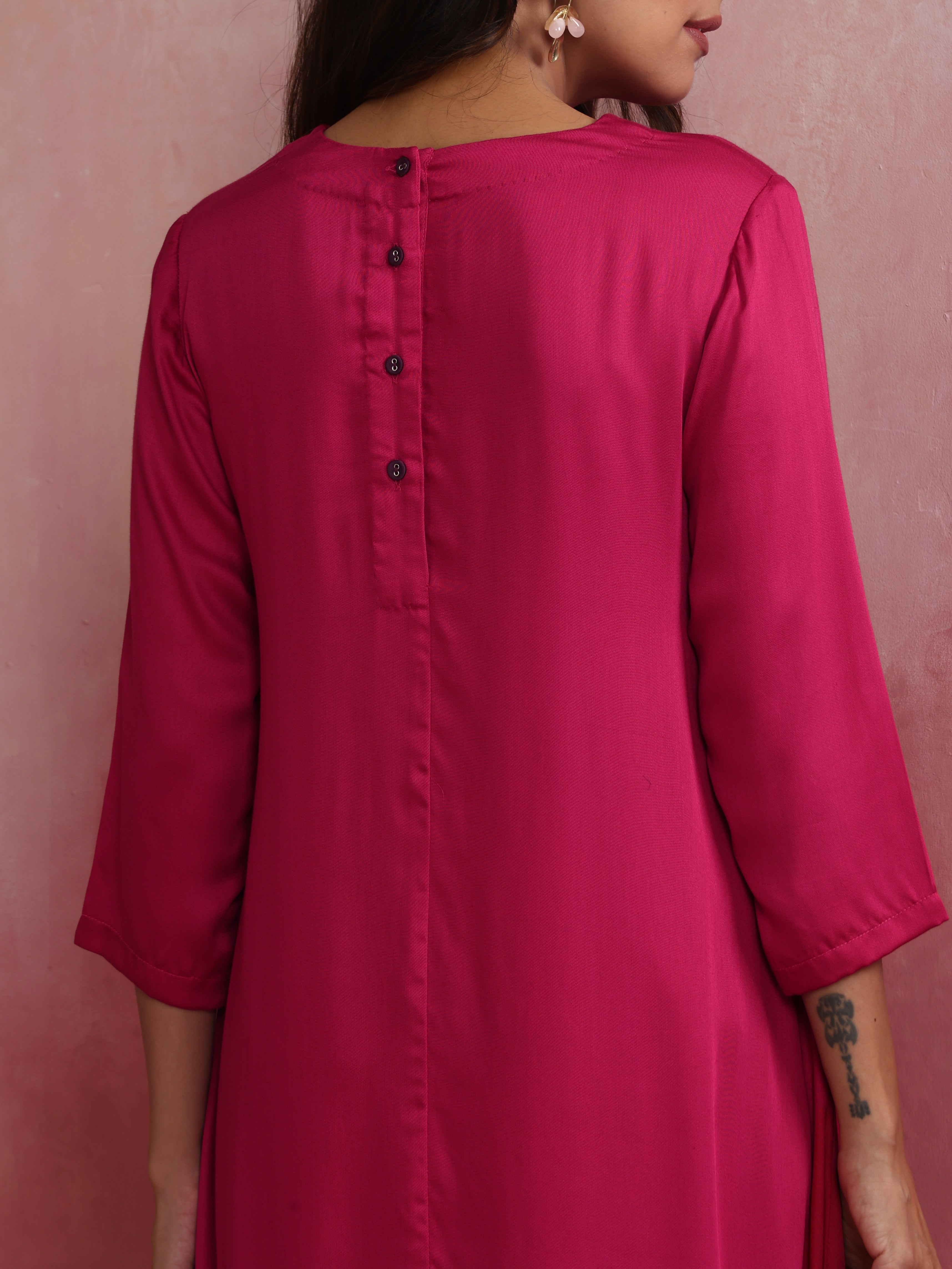 trueBrowns Magenta Highlow Modal Kurta Set | Grocsy