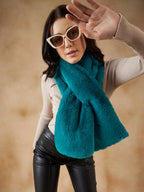 InWeave Women's Cyan Blue Faux Fur Neck Warmer | Grocsy