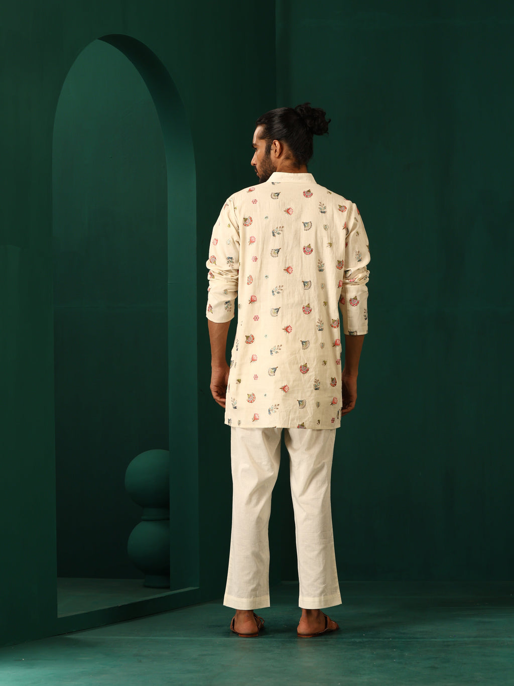 trueBrowns Men's Ivory Multi color Floral Cotton Co-ord Set | Grocsy