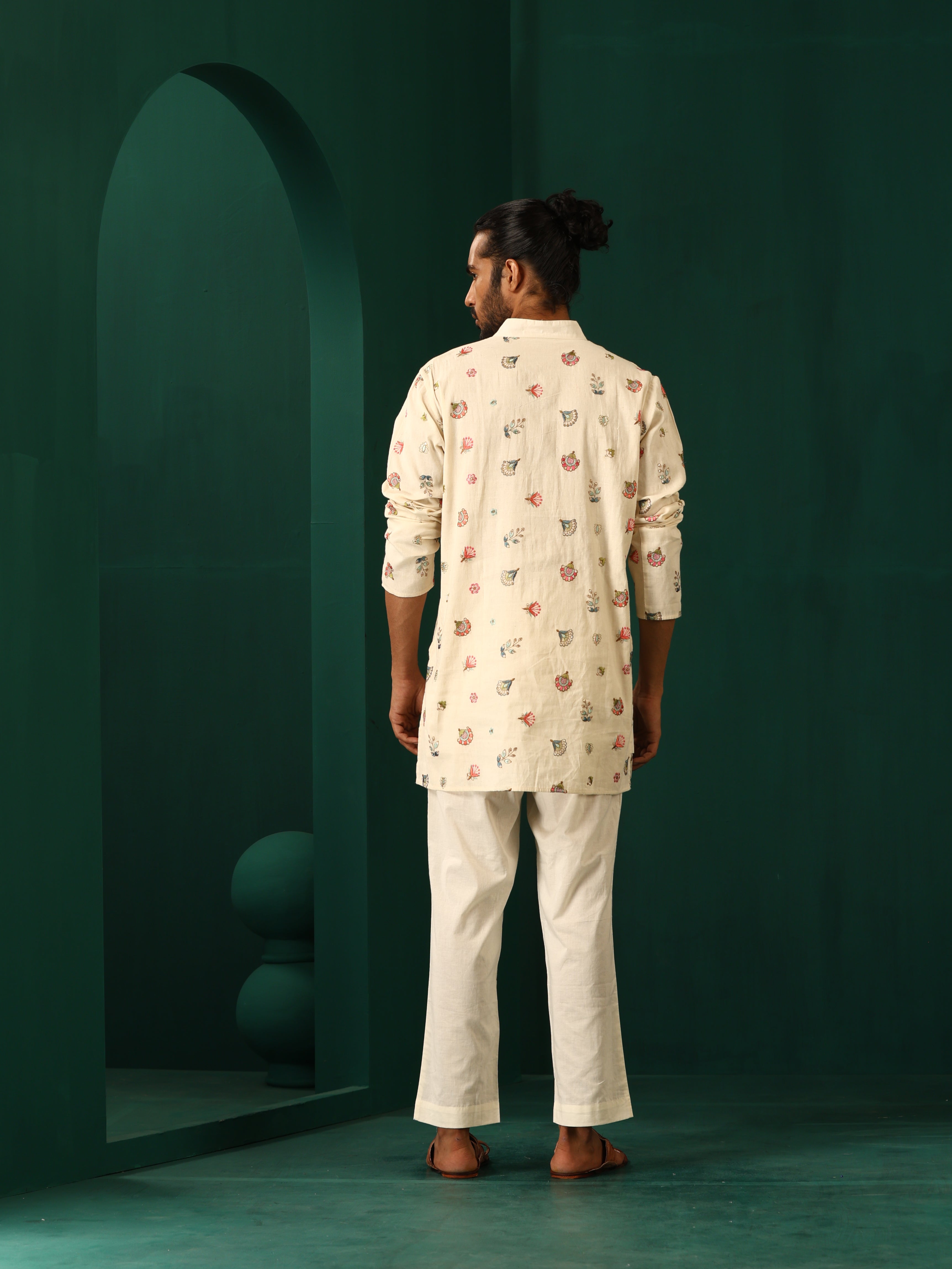 trueBrowns Men's Ivory Multi color Floral Cotton Co-ord Set | Grocsy