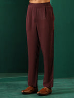 trueBrowns Men's Deep Purple Paan Muslin Silk Printed Co-ord Set | Grocsy