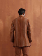 trueBrowns Men's Brown Cotton Dobby Long Jacket | Grocsy