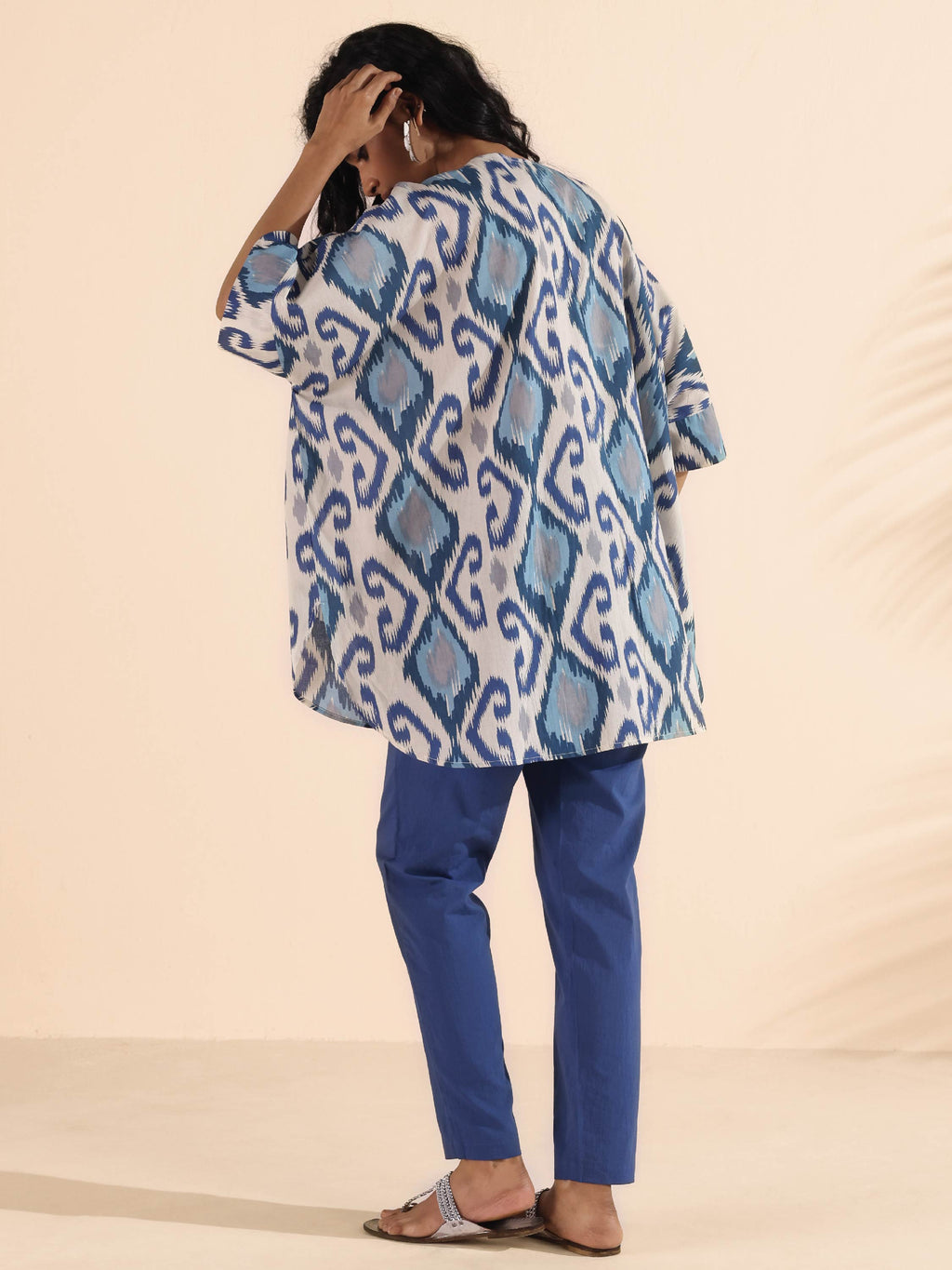 trueBrowns Blue Cotton Ikat Kaftan Co-ord Set | Grocsy
