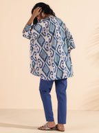trueBrowns Blue Cotton Ikat Kaftan Co-ord Set | Grocsy