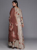 Ahalyaa Plus Size Round Neck Maxi Ethnic Dress With Dupatta | Grocsy