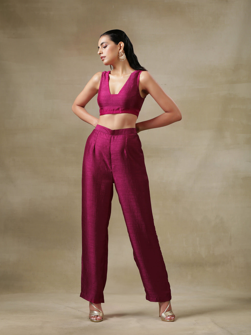 trueBrowns Purple Textured Silk Overlay Jacket Blouse Pant Set | Relove | Grocsy