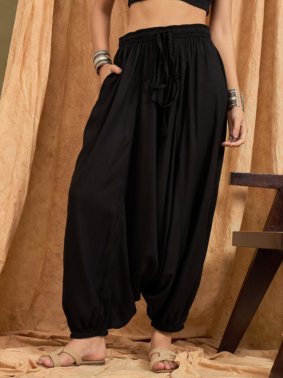 InWeave Black Solid Harem Pant | Grocsy