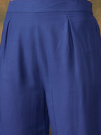 InWeave Women's Ink Blue Square Yellow Patch Work Assymentrical Kurta Set | Grocsy