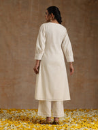 trueBrowns Ivory Gold Cotton Overlap Yoke Kurta Set | Grocsy