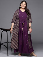 Ahalyaa Plus Size V-neck Maxi Ethnic Dress | Grocsy