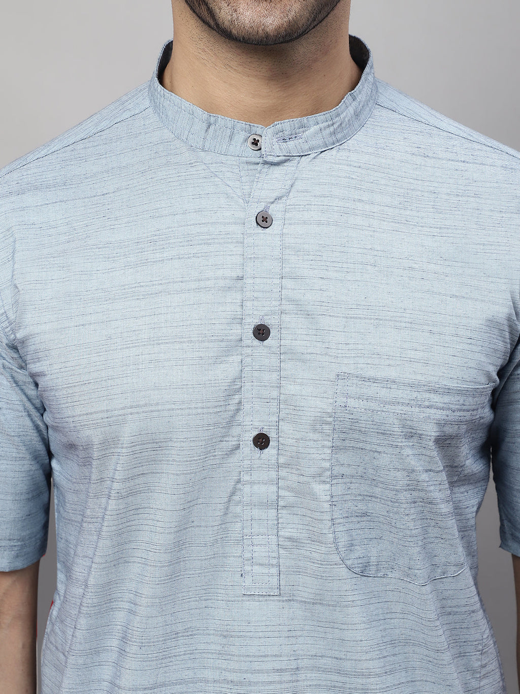 Even Apparels Blue Pure Cotton Kurta With Band Collar | Grocsy