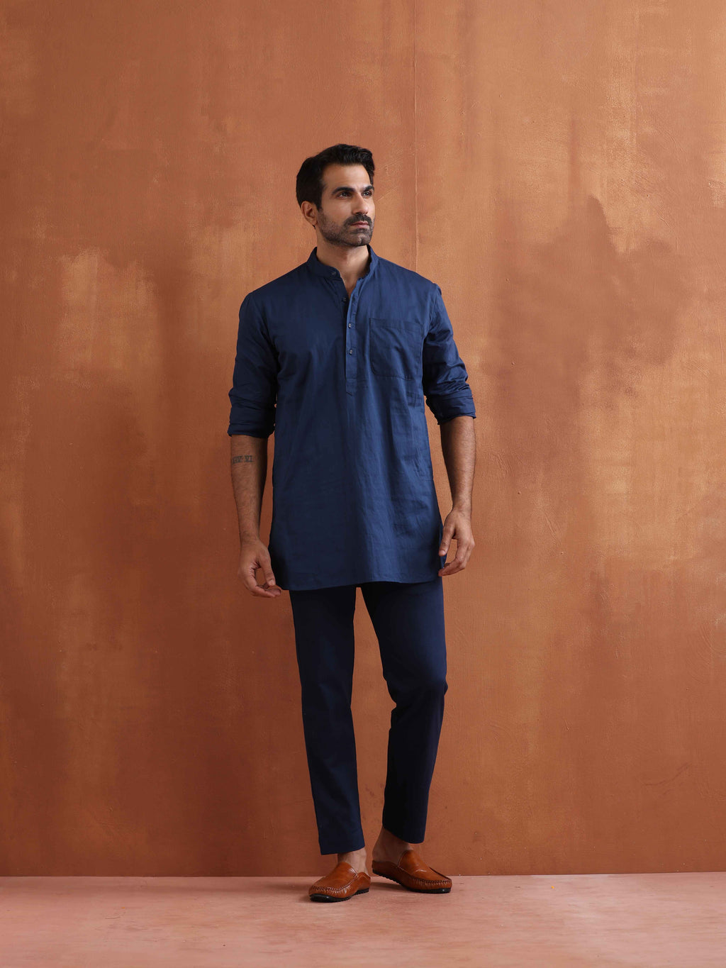 trueBrowns Men's Blue Cotton Short Kurta | Grocsy