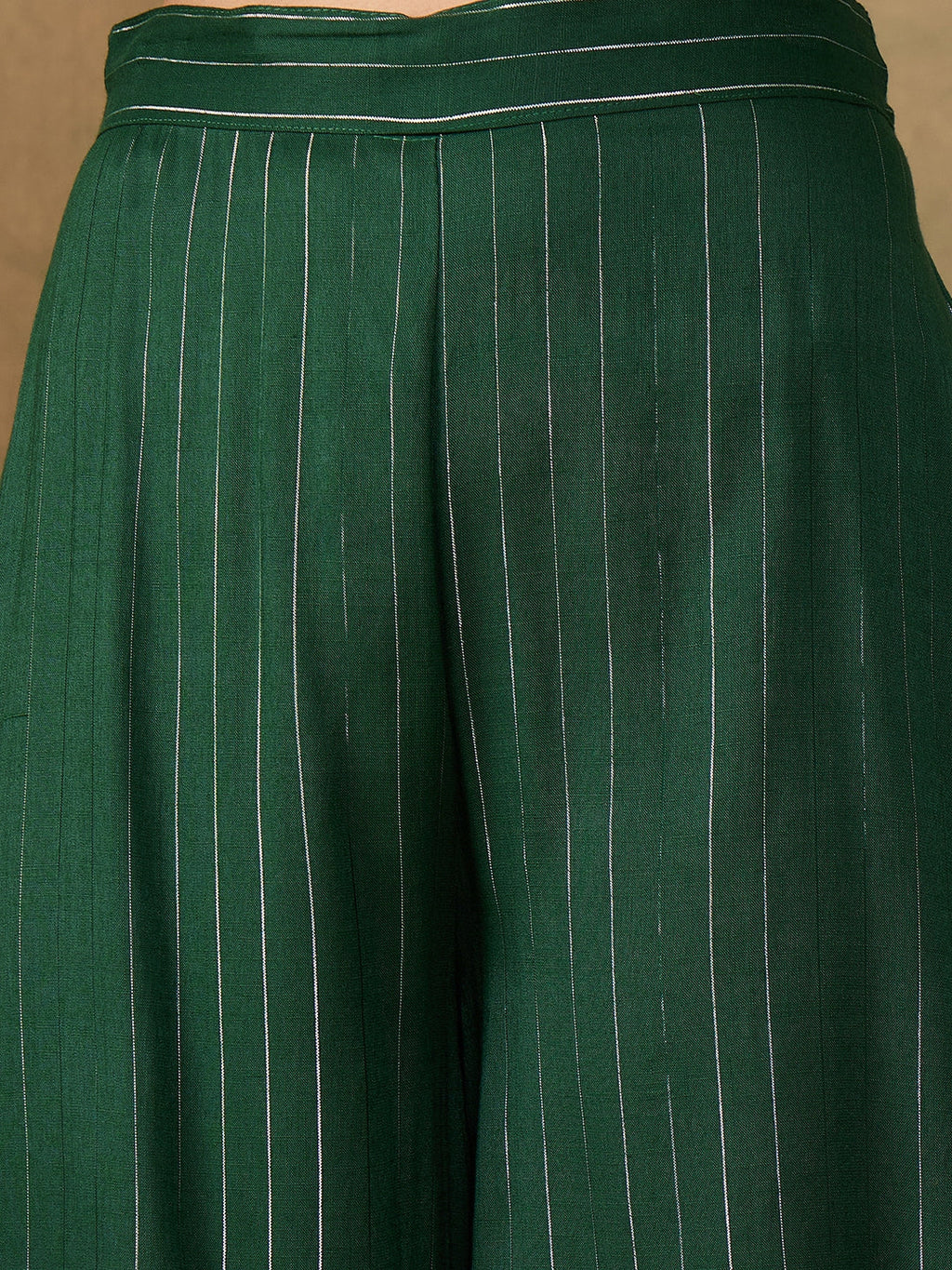 InWeave Women's Pine Green Lurex Flared V Neck Kurta Palazzo Set | Grocsy
