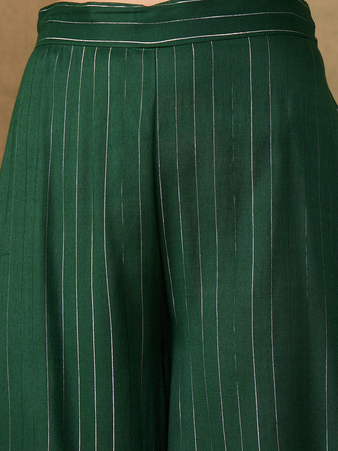 InWeave Women's Pine Green Lurex Flared V Neck Kurta Palazzo Set | Grocsy