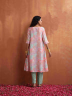 trueBrowns Beige Palm Print A-line Kurta Set | Grocsy
