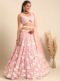 House of Panchhi Rose Gold Chinon Sequins And Zarkan Embroidery Lehenga Choli & Dupatta | Grocsy