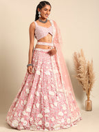 House of Panchhi Rose Gold Chinon Sequins And Zarkan Embroidery Lehenga Choli & Dupatta | Grocsy