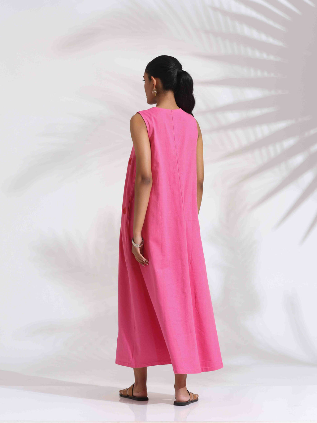trueBrowns Pink Cotton Embroidered Flared Dress | Grocsy