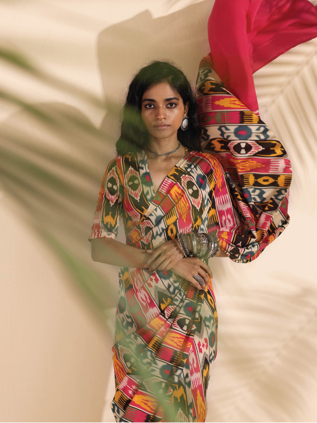 trueBrowns Cola Pink Muslin Ikat Saree | Grocsy