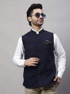 Even Apparels Men's Blue Pure Wool Nehru Jacket | Grocsy
