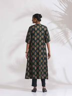 trueBrowns Green Foil Print Cotton Kurta Set | Grocsy