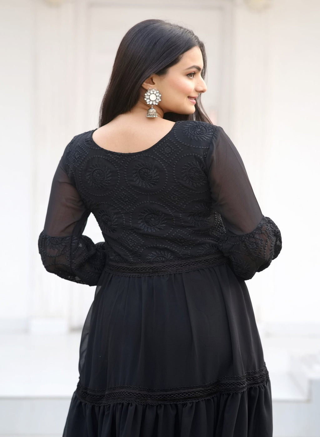 Teeya Creation Black Color Faux Georgette Silk Heavy Embroidery Work Fully Stitched Gown | Grocsy