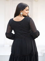 Teeya Creation Black Color Faux Georgette Silk Heavy Embroidery Work Fully Stitched Gown | Grocsy