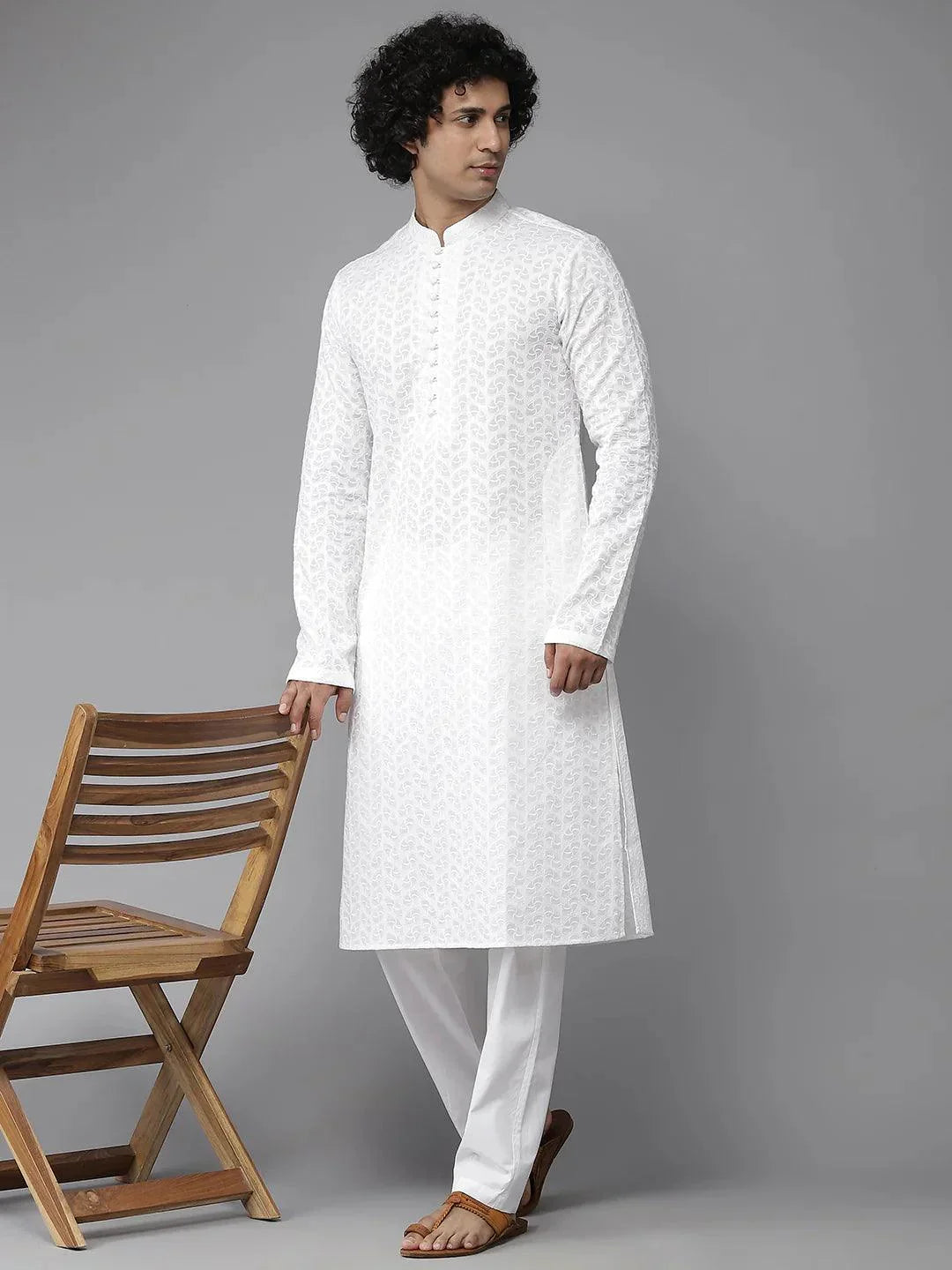 Fabmade Elegant Chikankari Embroidered Straight Kurta | Grocsy