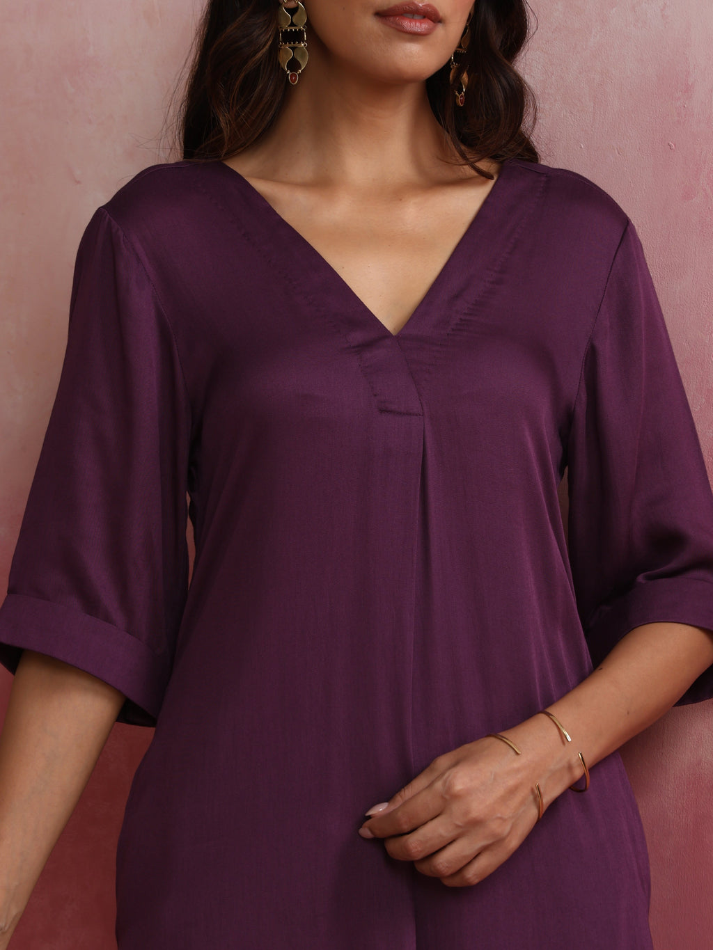 trueBrowns Purple Modal Pleated Kurta Set | Grocsy