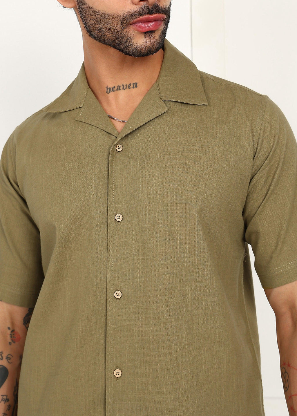 Fabmade Olive Breeze Linen Shirt | Grocsy