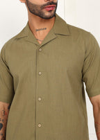 Fabmade Olive Breeze Linen Shirt | Grocsy