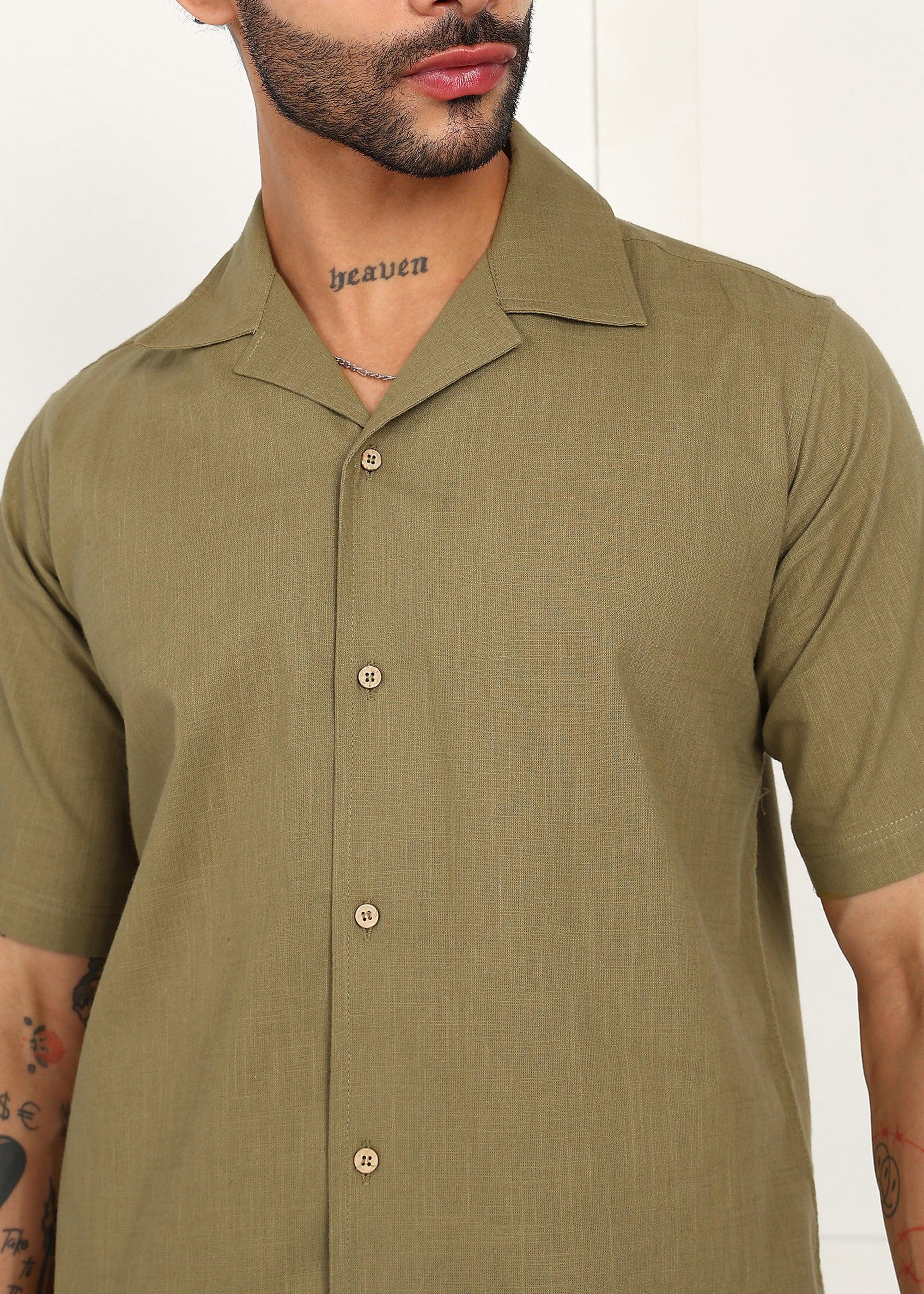 Fabmade Olive Breeze Linen Shirt | Grocsy