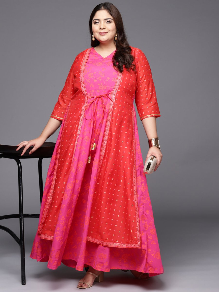 Ahalyaa Plus Size V-neck Maxi Ethnic Dress | Grocsy
