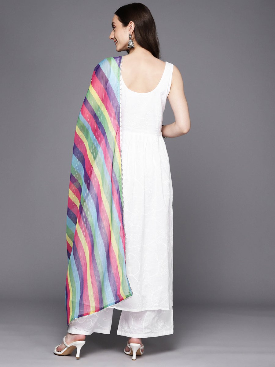 Ahalyaa Floral Printed High Slit Gotta Patti Pure Cotton Kurta With Palazzos & Dupatta | Grocsy
