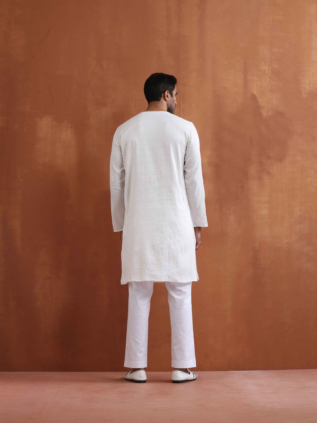 trueBrowns Men's Ivory Sequin Chanderi Kurta | Grocsy