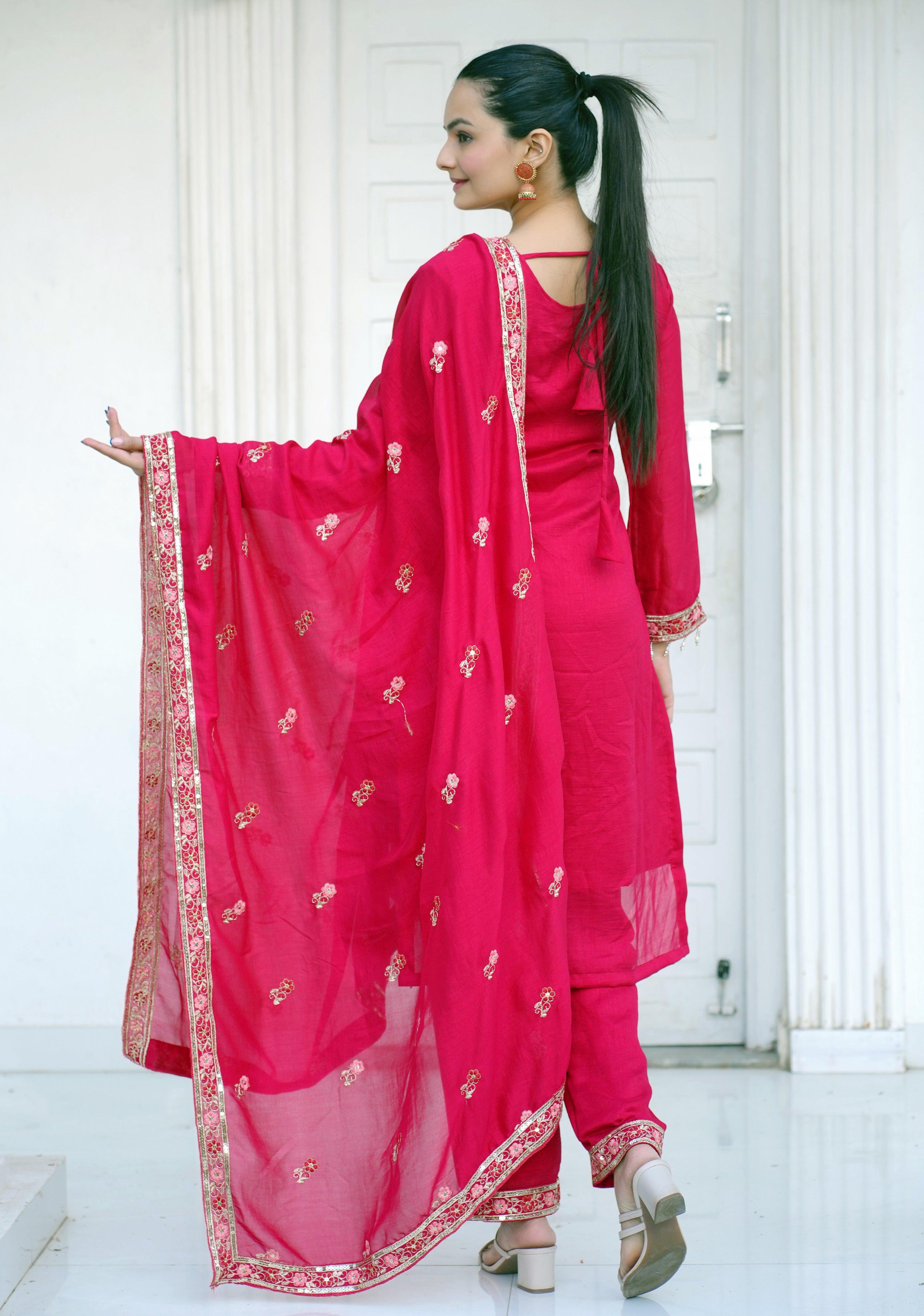 Yash Enterprise Pink Vichitra Silk Party Wear Embroidery Suit Set | Grocsy